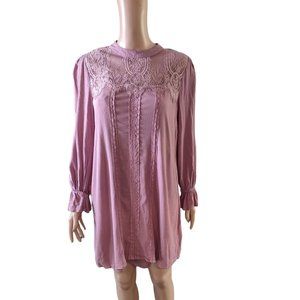 Taylor & Sage Long Sleeved Dusty Rose Lace Tunic Minnie Dress Size L Boho